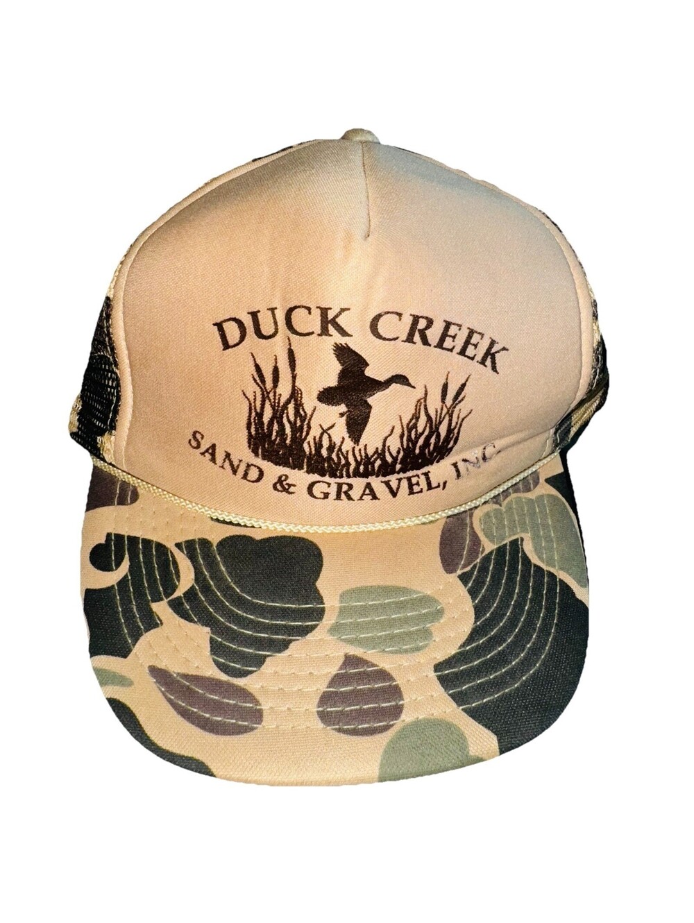 Vintage Duck Hunting Brown Camo Trucker Hat SnapBack Foam Mesh Water Fowl Hunter